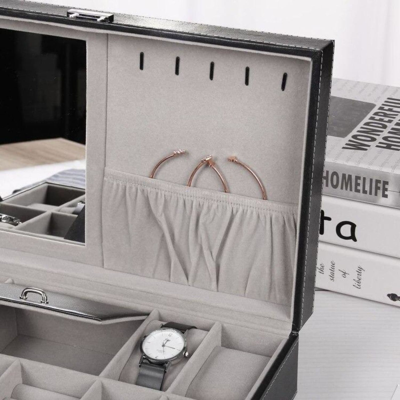 Boîte montres & bijoux femme grise/noire - Cléophée Paris