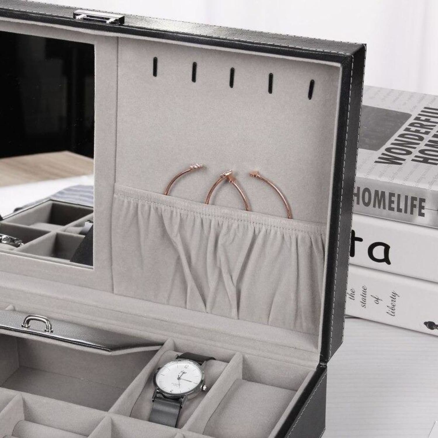 Boîte montres & bijoux femme grise/noire - Cléophée Paris
