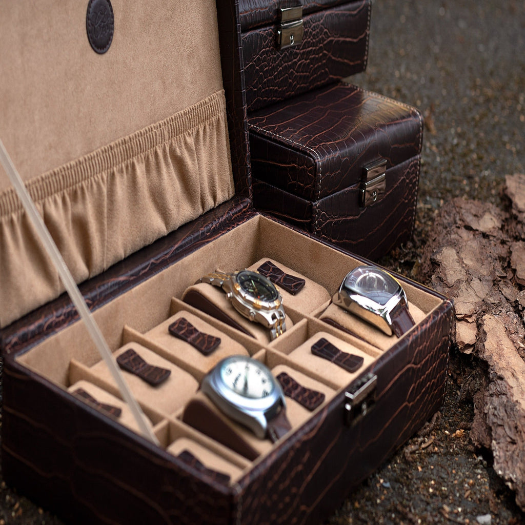 Boîte à montres marron vintage – 5, 6 ou 10 emplacements – vue 18 – Cléophée Paris