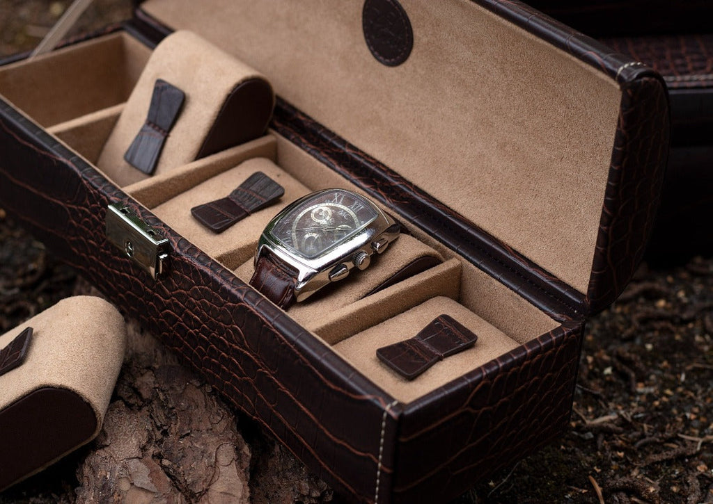 Boîte à montres marron vintage – 5, 6 ou 10 emplacements – vue 4 – Cléophée Paris