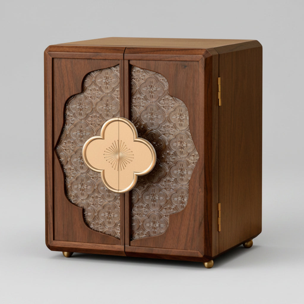 Cabinet à bijoux oriental ouvert avec tiroirs et portes – Cléophée Paris