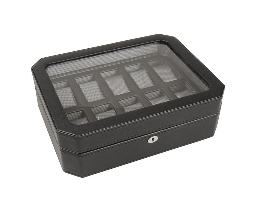Boîte à montres – 10 emplacements | Wolf 1834 Windsor Noir et gris – vue 2 – Cléophée Paris