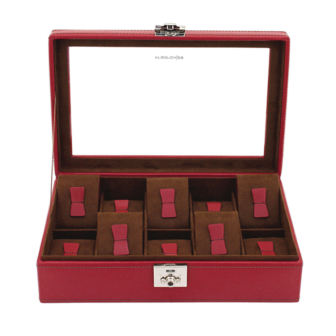 Coffret à montres en cuir bordeaux – 10 emplacements – vue 2 – Cléophée Paris