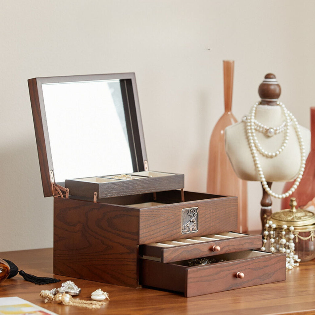 Coffret 4 niveaux avec miroir & motif cerf - Cléophée Paris