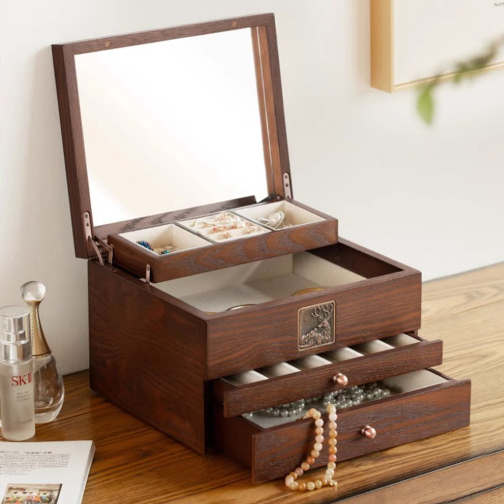 Coffret 4 niveaux avec miroir & motif cerf - Cléophée Paris