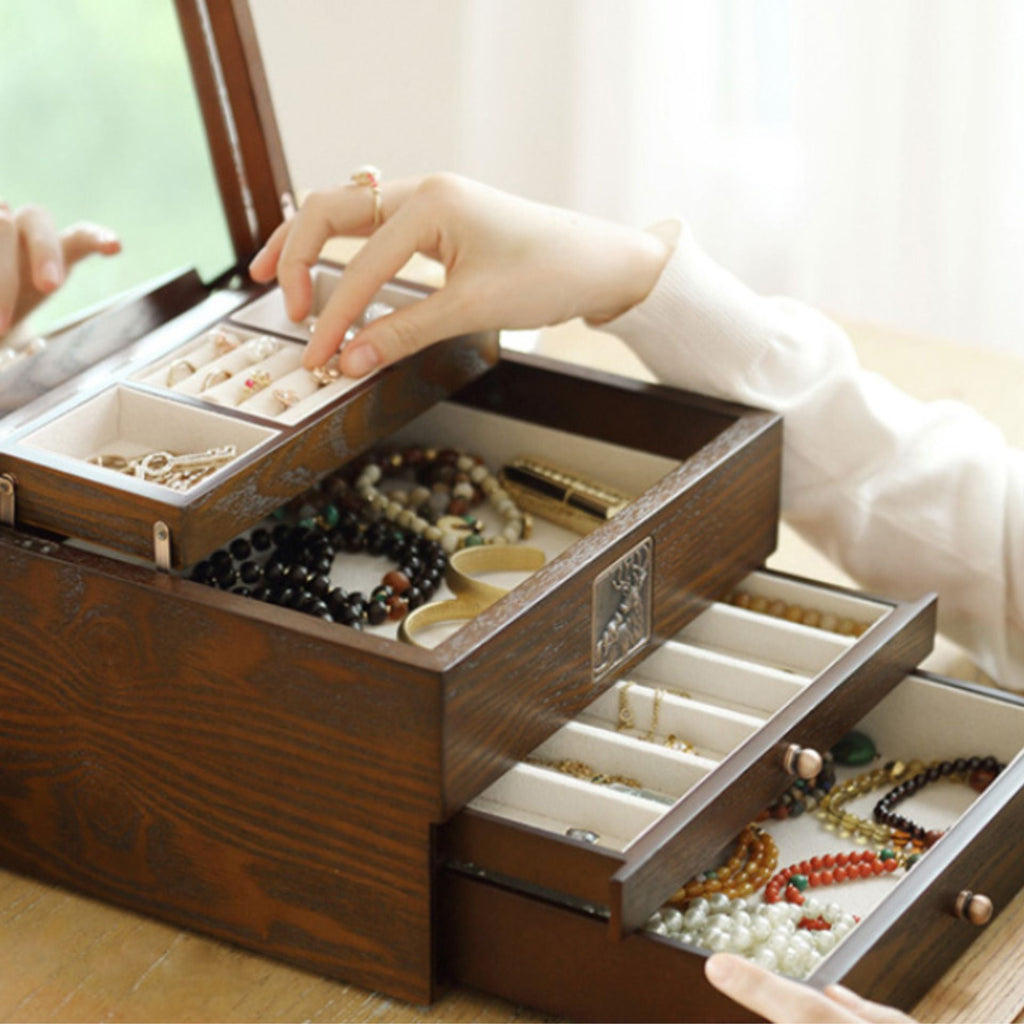 Coffret 4 niveaux avec miroir & motif cerf - Cléophée Paris