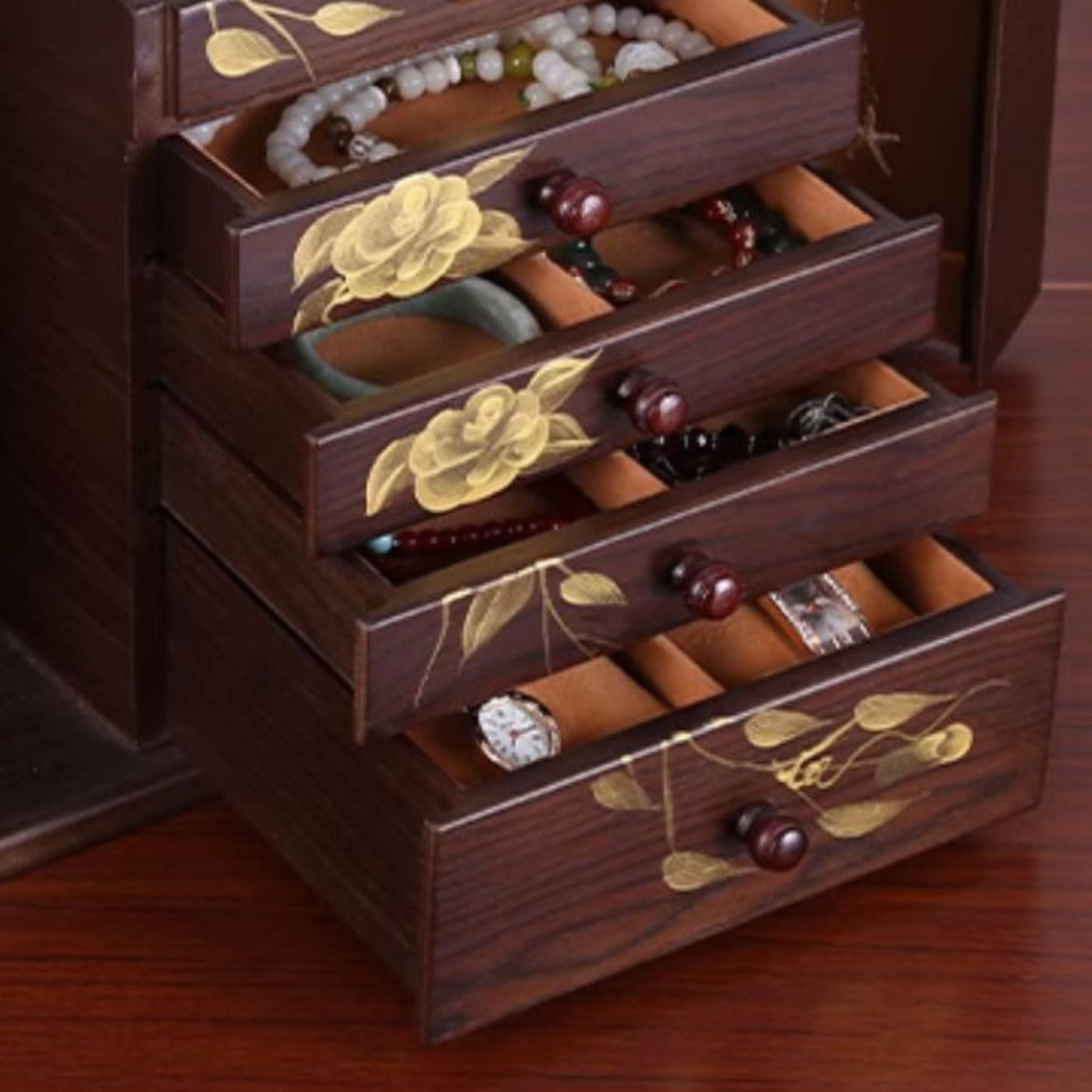 Coffret à bijoux en bois massif – 5 niveaux peints à la main - Cléophée Paris