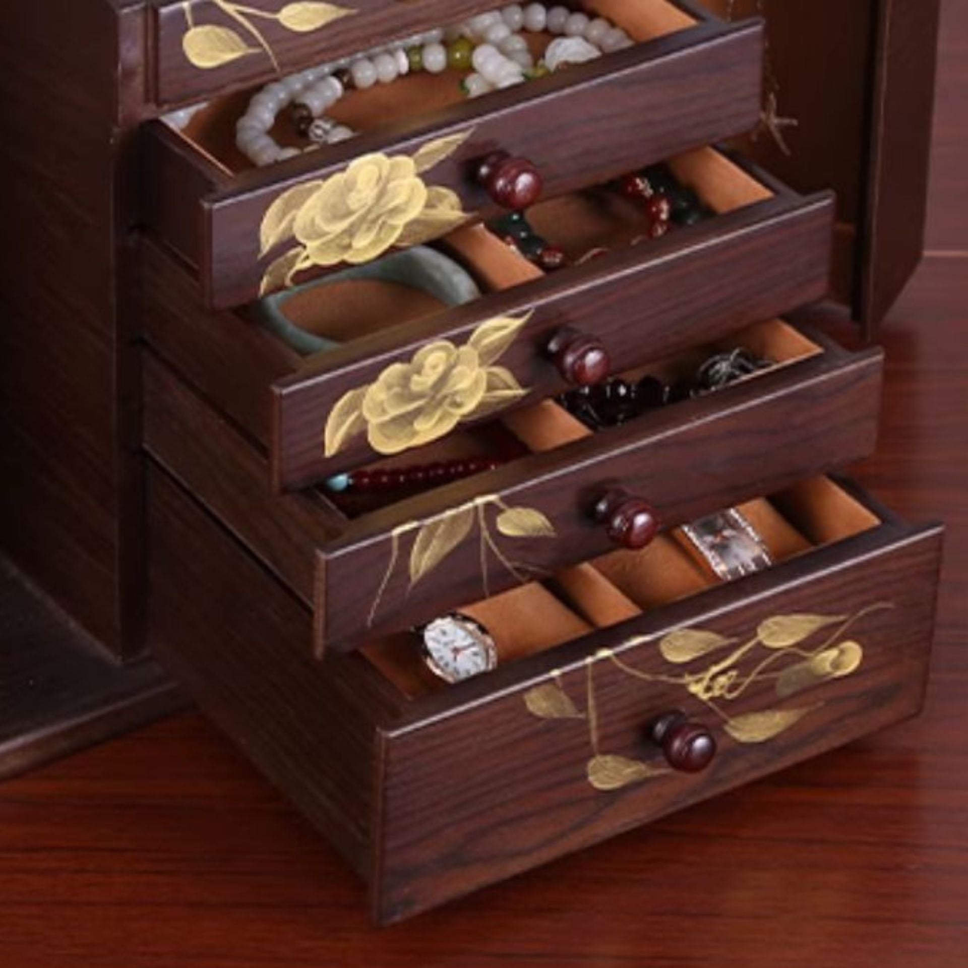 Coffret à bijoux en bois massif – 5 niveaux peints à la main - Cléophée Paris