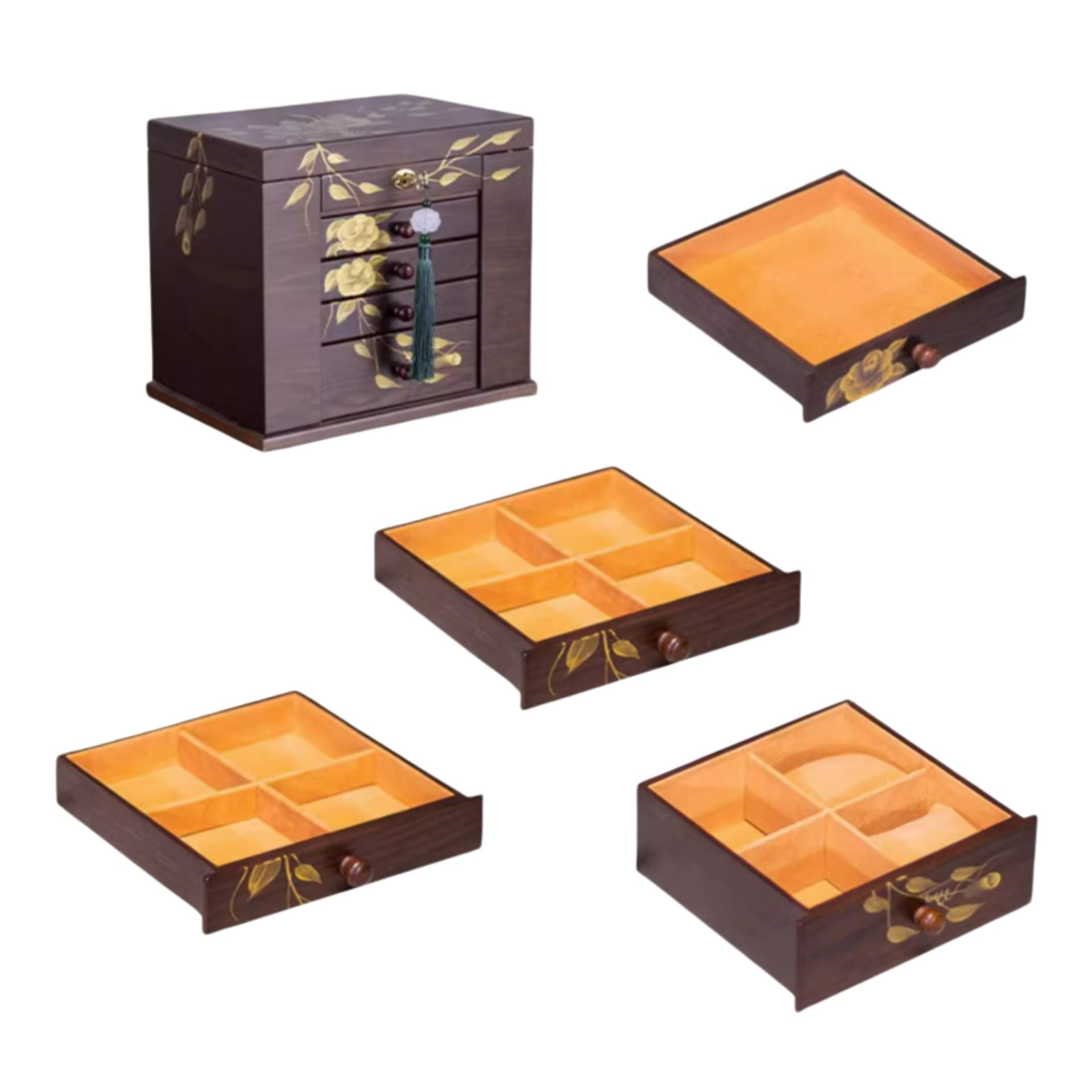 Coffret à bijoux en bois massif – 5 niveaux peints à la main - Cléophée Paris