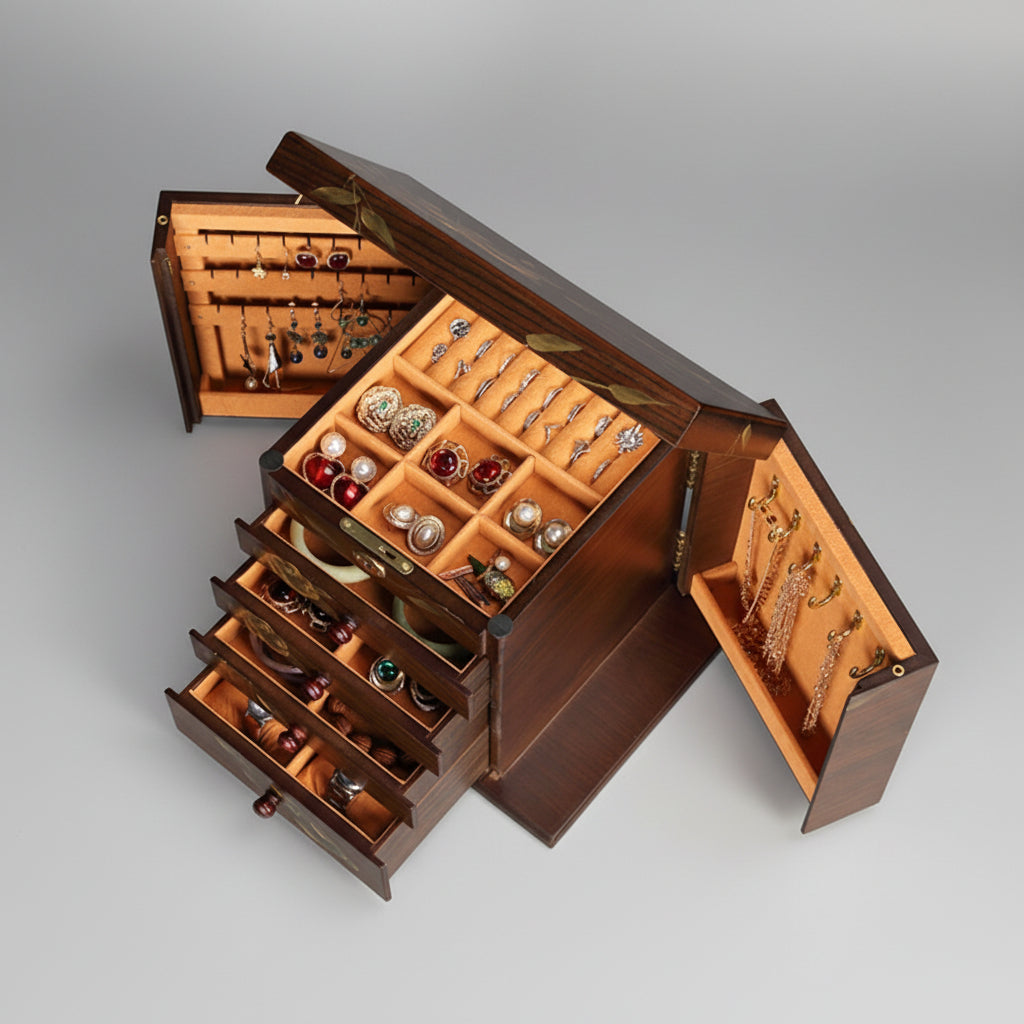 Coffret à bijoux en bois massif – 5 niveaux peints à la main - Cléophée Paris