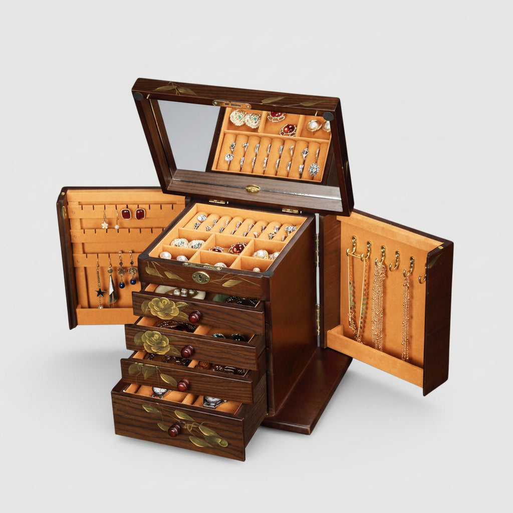 Coffret à bijoux en bois massif – 5 niveaux peints à la main - Cléophée Paris