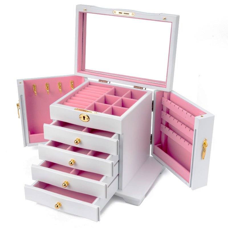 Coffret à Bijoux en Bois MDF avec Miroir et Serrure – 5 Niveaux - Cléophée Paris