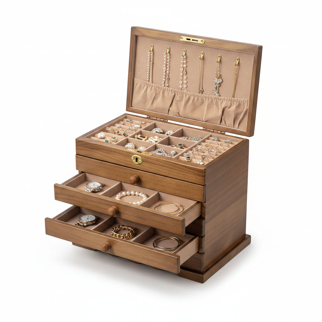 Coffret à bijoux en bois – miroir intégré et serrure - Cléophée Paris