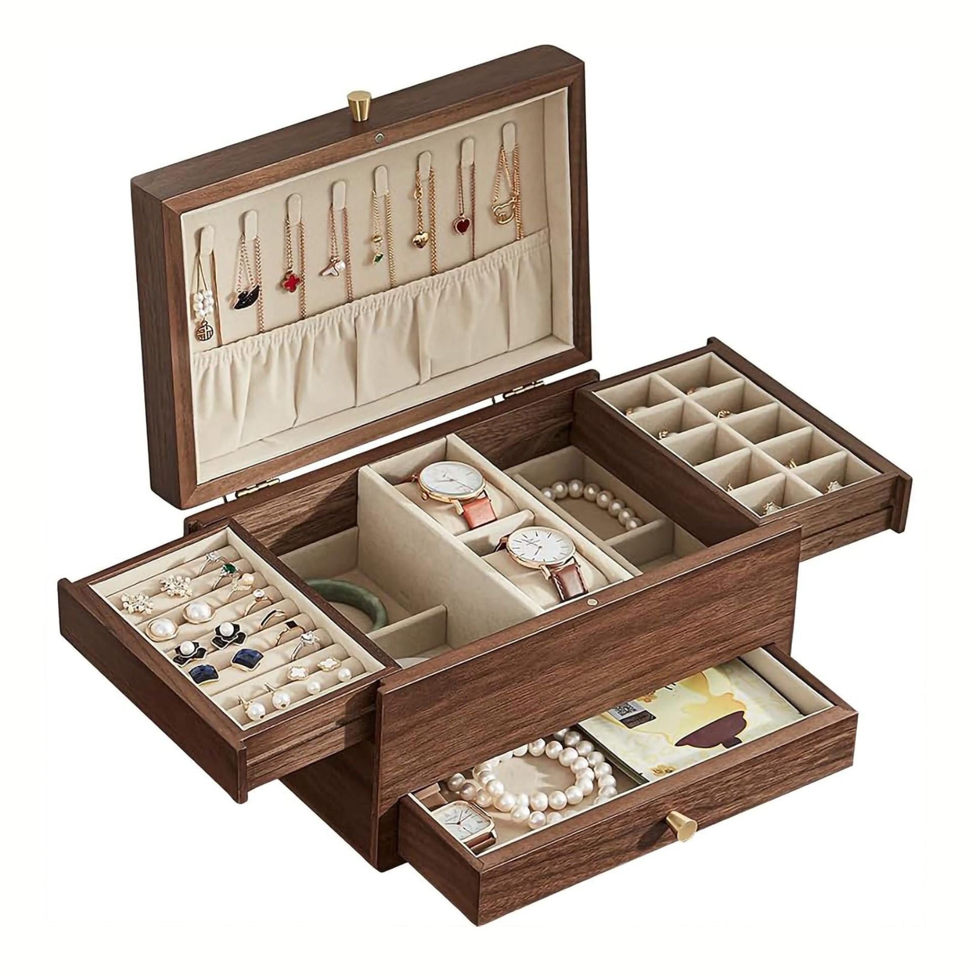 Coffret à bijoux en bois – velours intérieur et miroir - Cléophée Paris