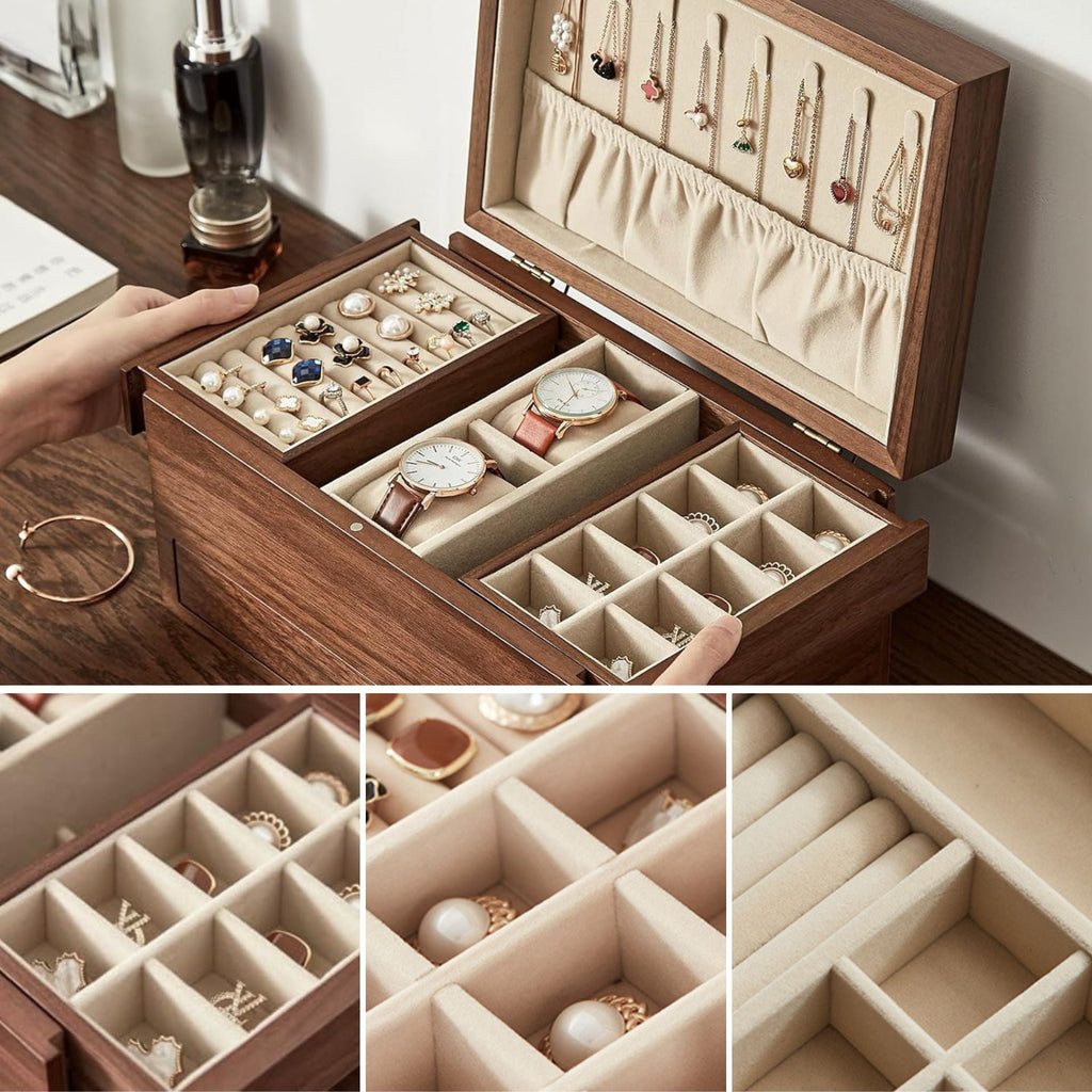 Coffret à bijoux en bois – velours intérieur et miroir - Cléophée Paris