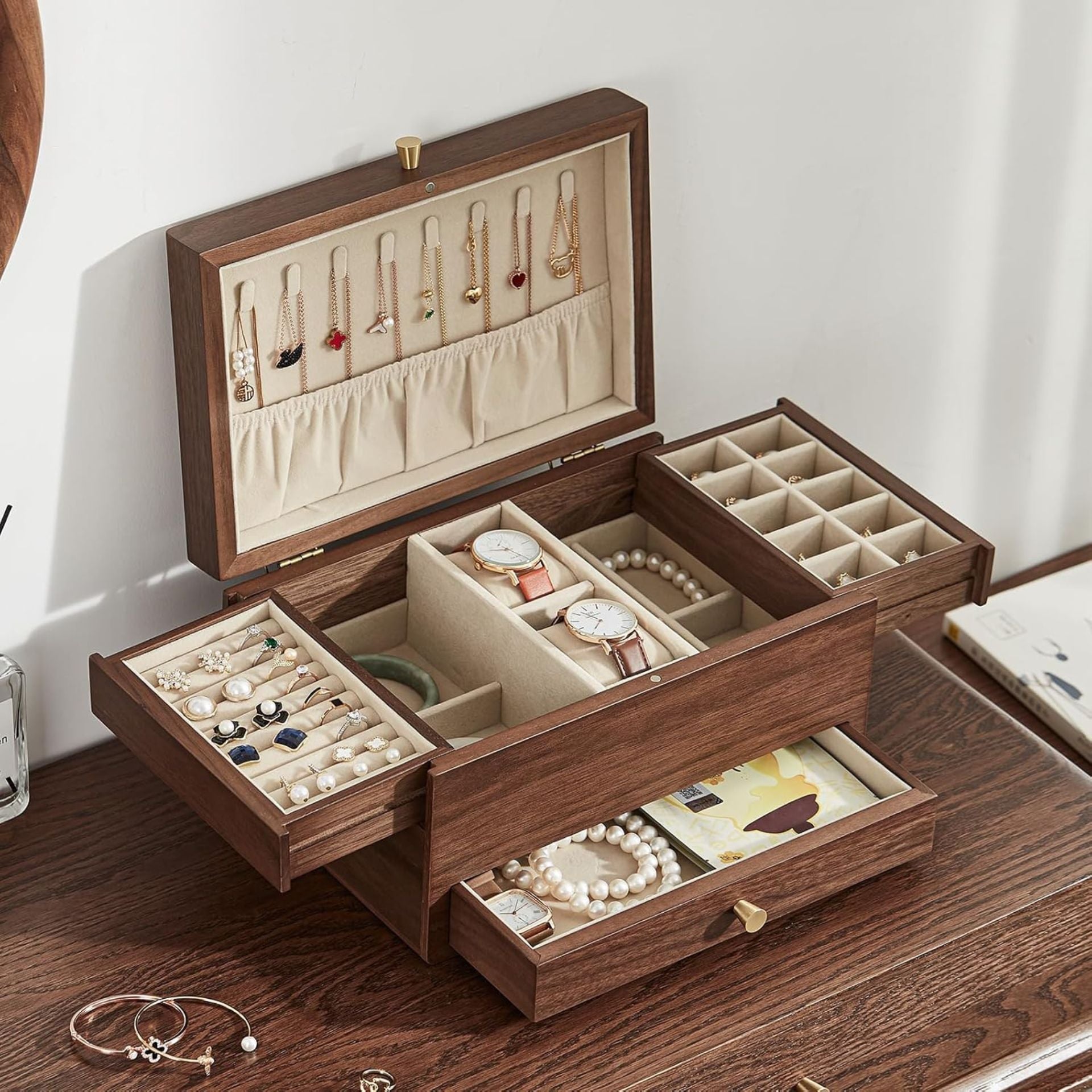 Coffret à bijoux en bois – velours intérieur et miroir - Cléophée Paris