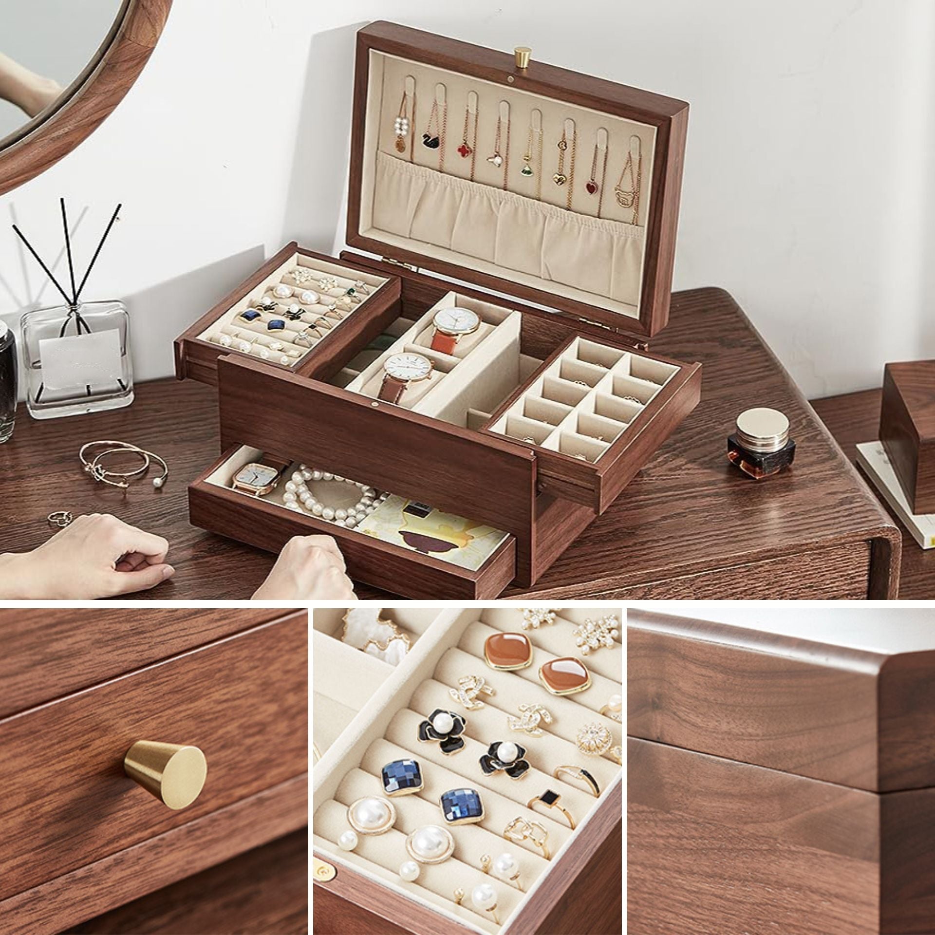 Coffret à bijoux en bois – velours intérieur et miroir - Cléophée Paris