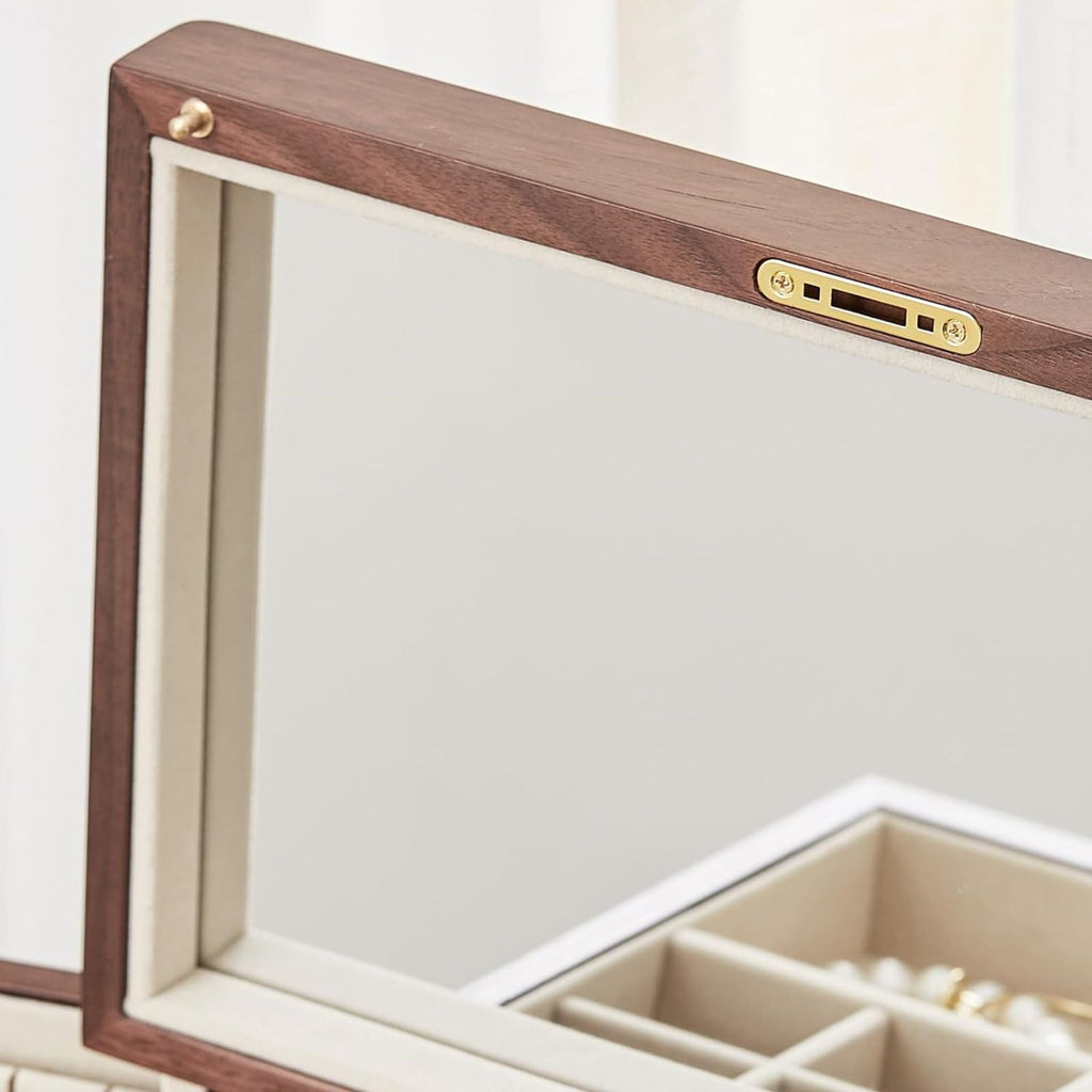 Coffret à Bijoux en Noyer avec Miroir – 5 Niveaux et Serrure - Cléophée Paris