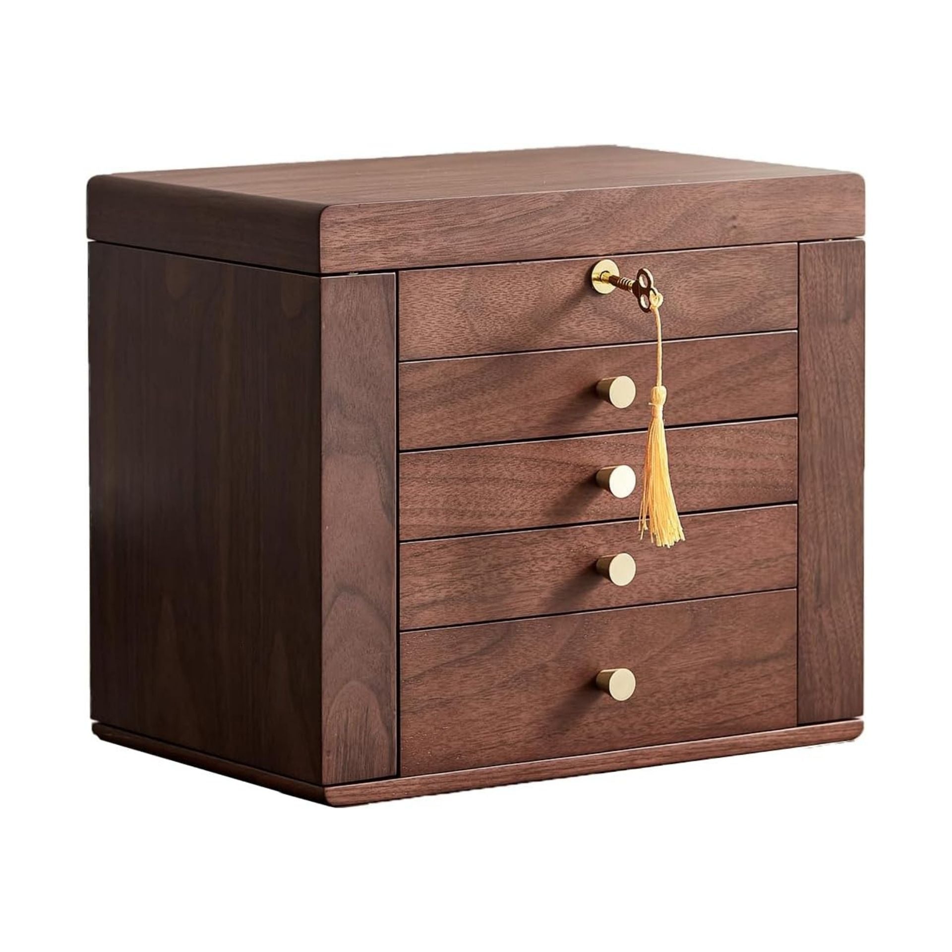 Coffret à Bijoux en Noyer avec Miroir – 5 Niveaux et Serrure - Cléophée Paris