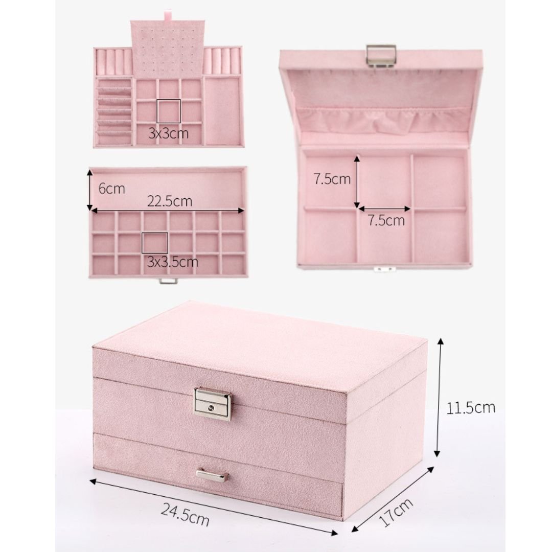 Coffret à bijoux en velours – multi - niveaux verrouillable - Cléophée Paris