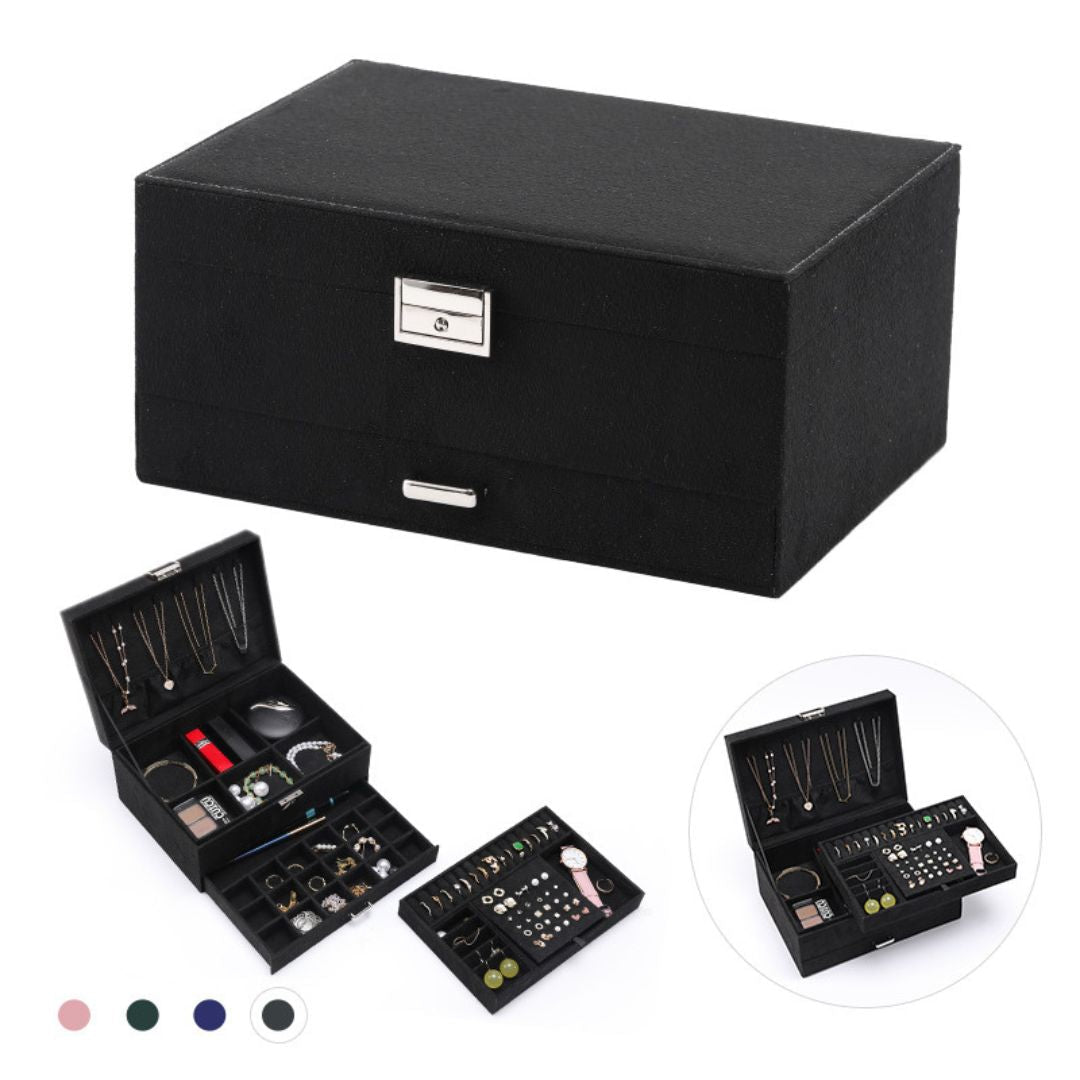 Coffret à bijoux en velours – multi - niveaux verrouillable - Cléophée Paris