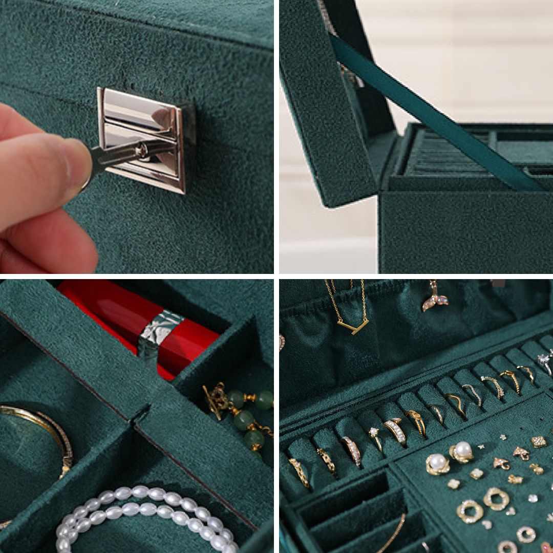 Coffret à bijoux en velours – multi - niveaux verrouillable - Cléophée Paris