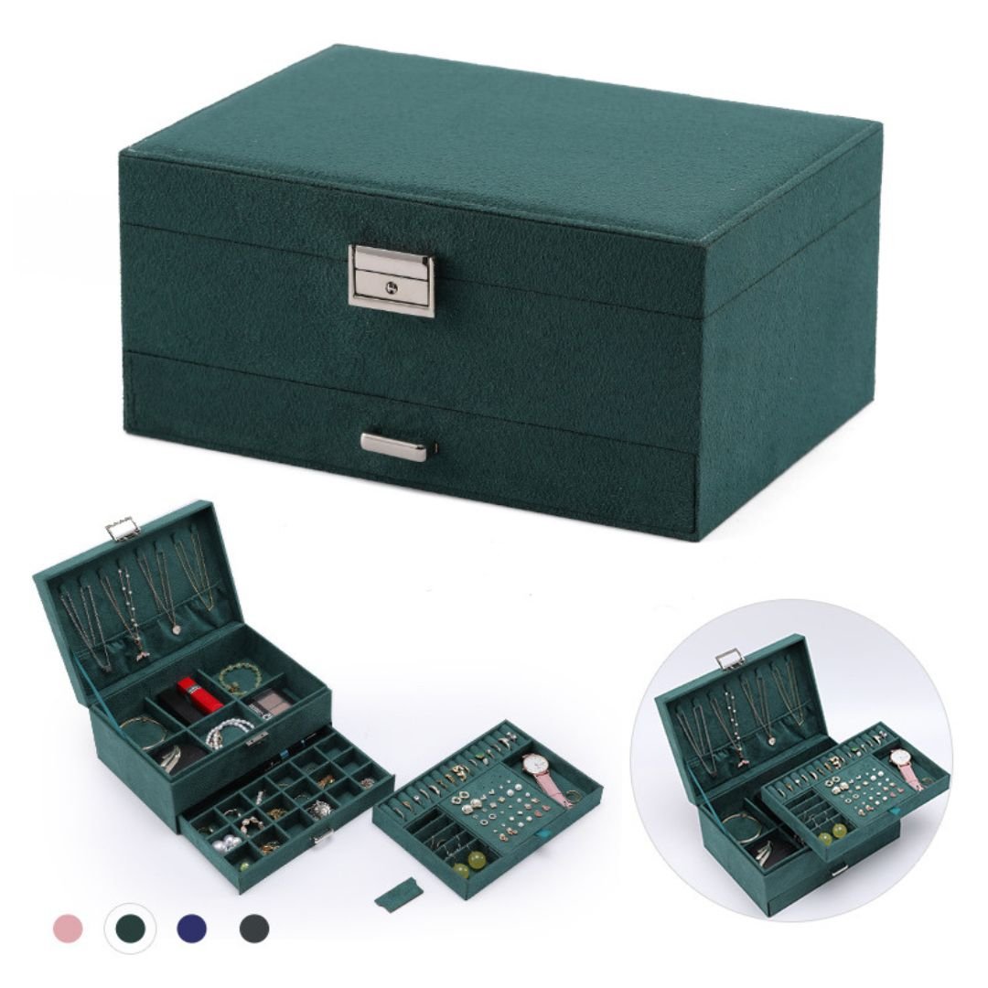 Coffret à bijoux en velours – multi - niveaux verrouillable - Cléophée Paris