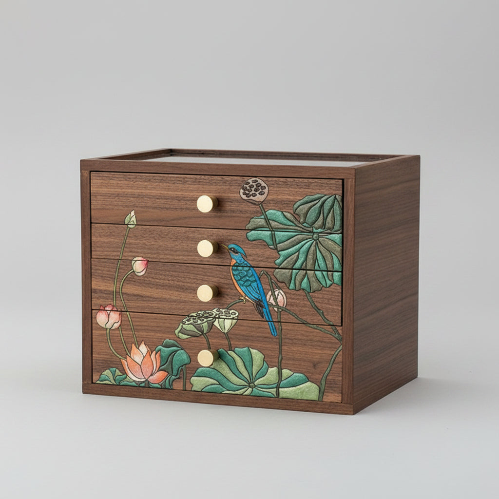 Coffret bois décor peint – 4 tiroirs - Cléophée Paris