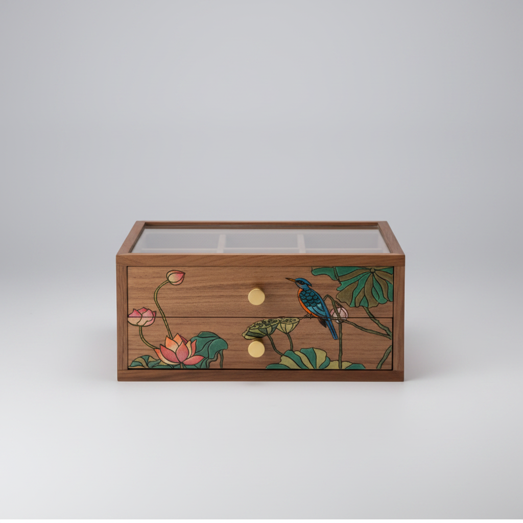 Coffret bois décor peint – 4 tiroirs