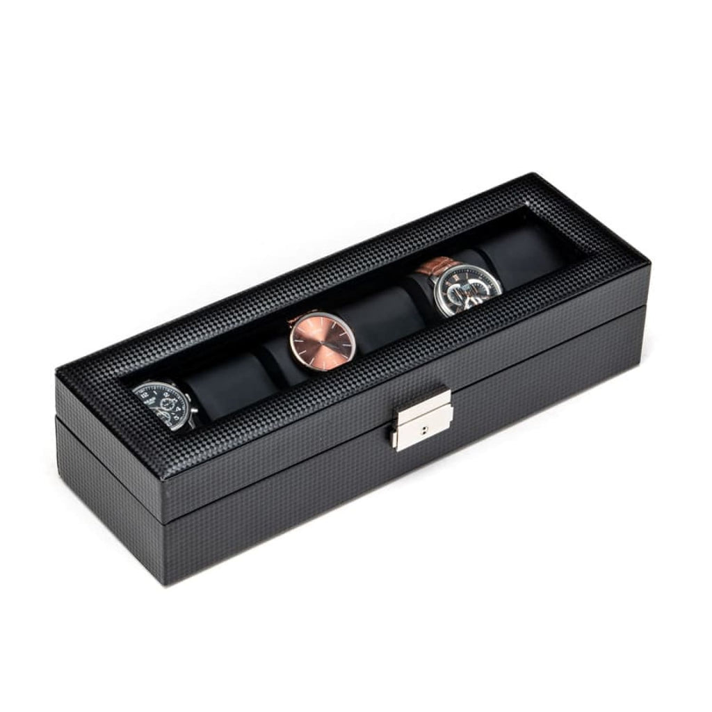Coffret à montres en carbone noir – 6 emplacements – vue 3 – Cléophée Paris