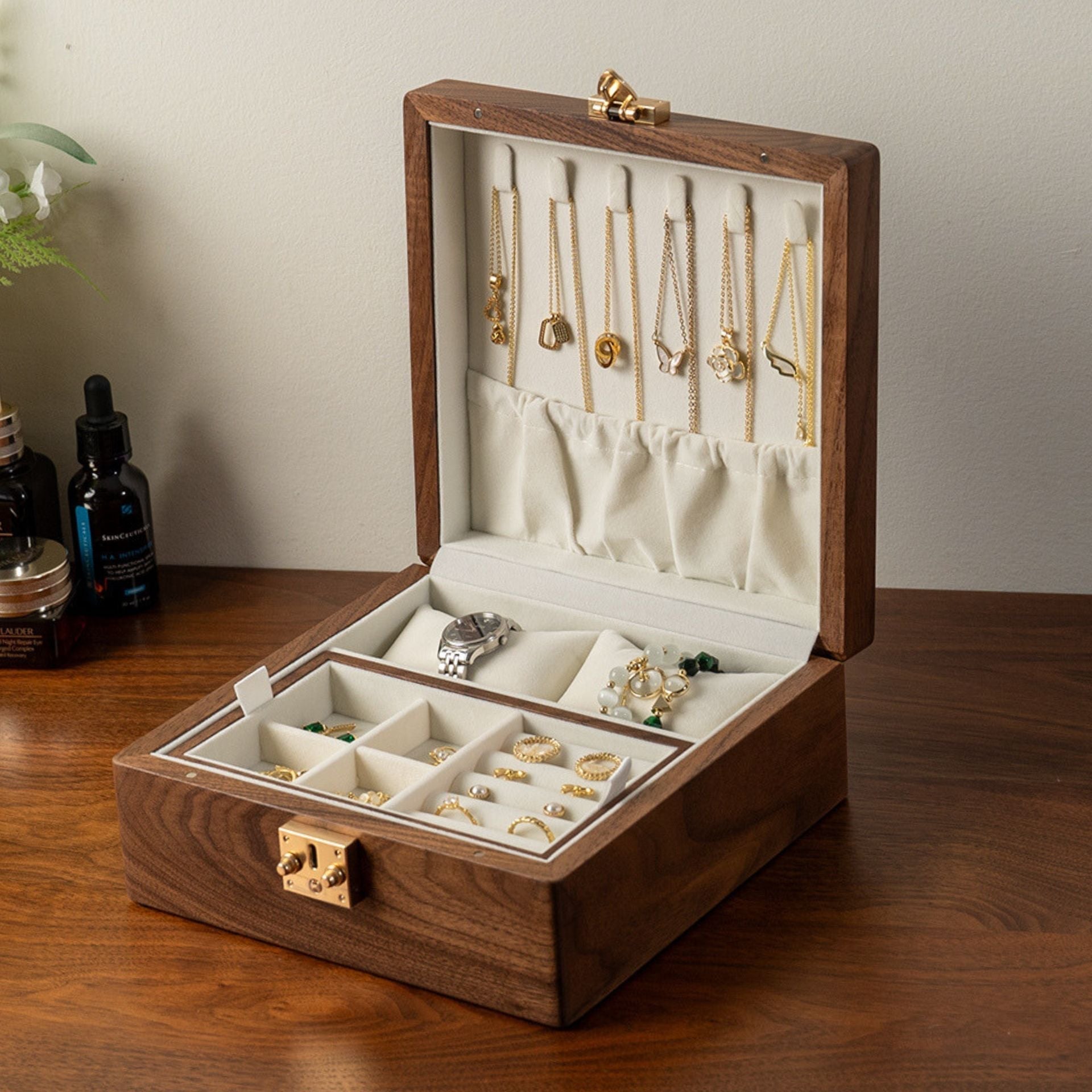 Coffret montres & bijoux en noyer massif – Format carré - Cléophée Paris