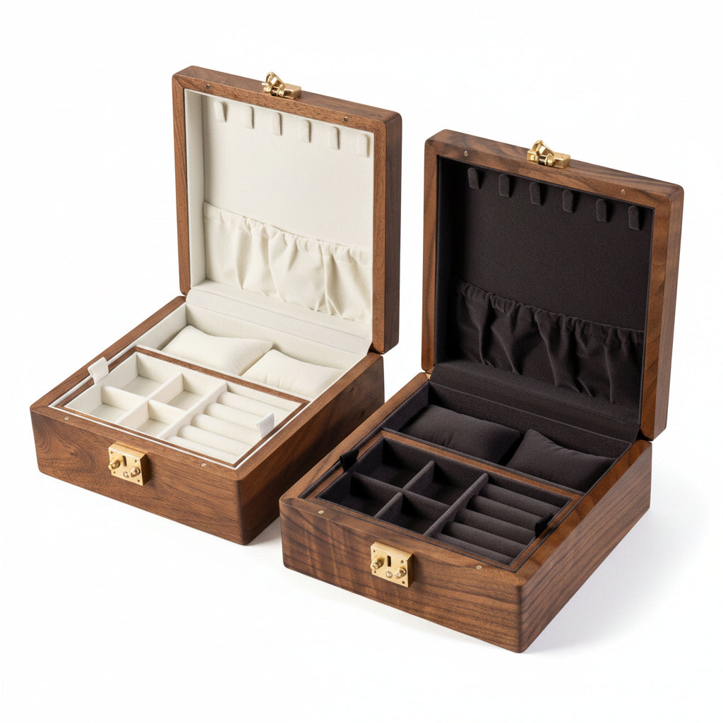 Coffret montres & bijoux en noyer massif – Format carré - Cléophée Paris