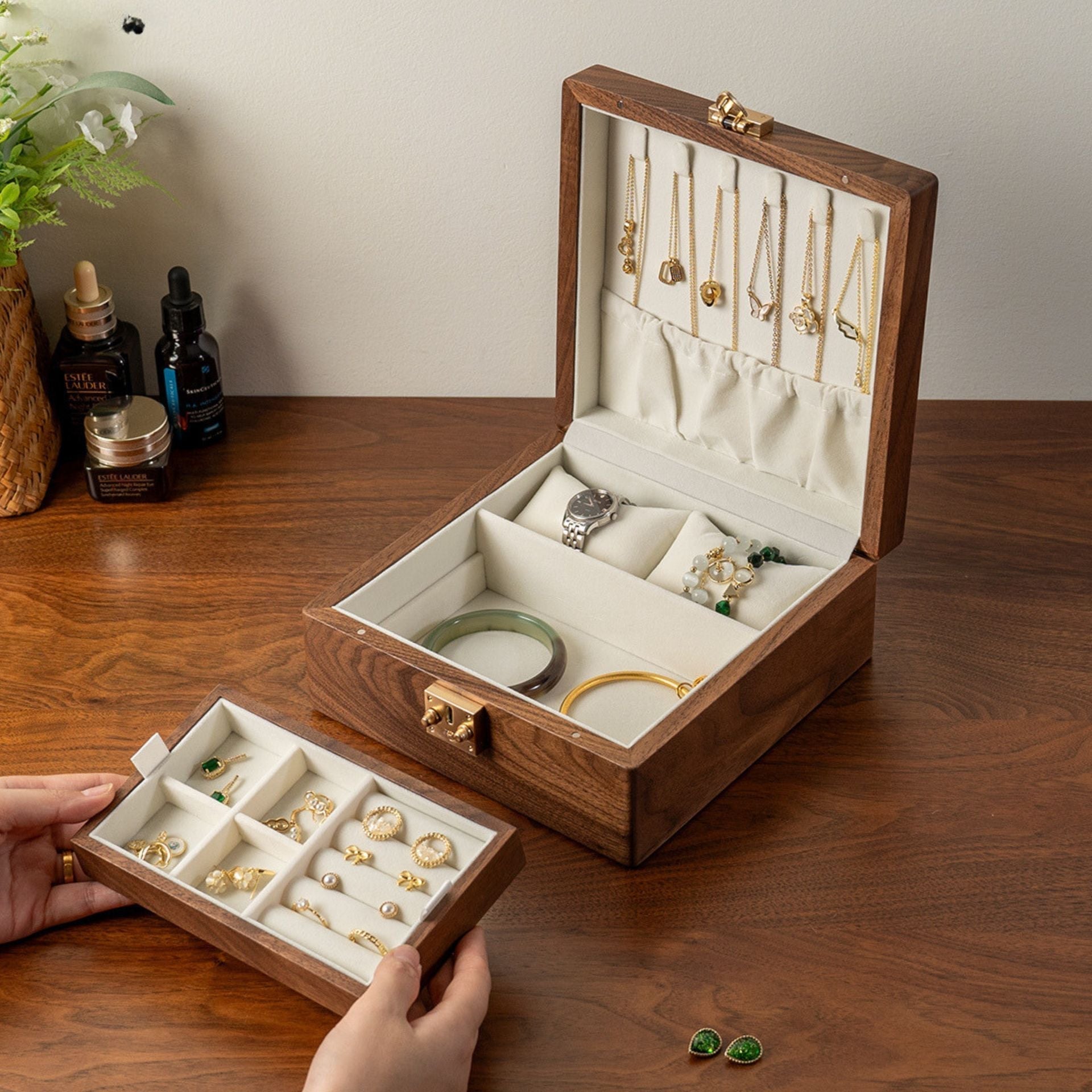 Coffret montres & bijoux en noyer massif – Format carré - Cléophée Paris