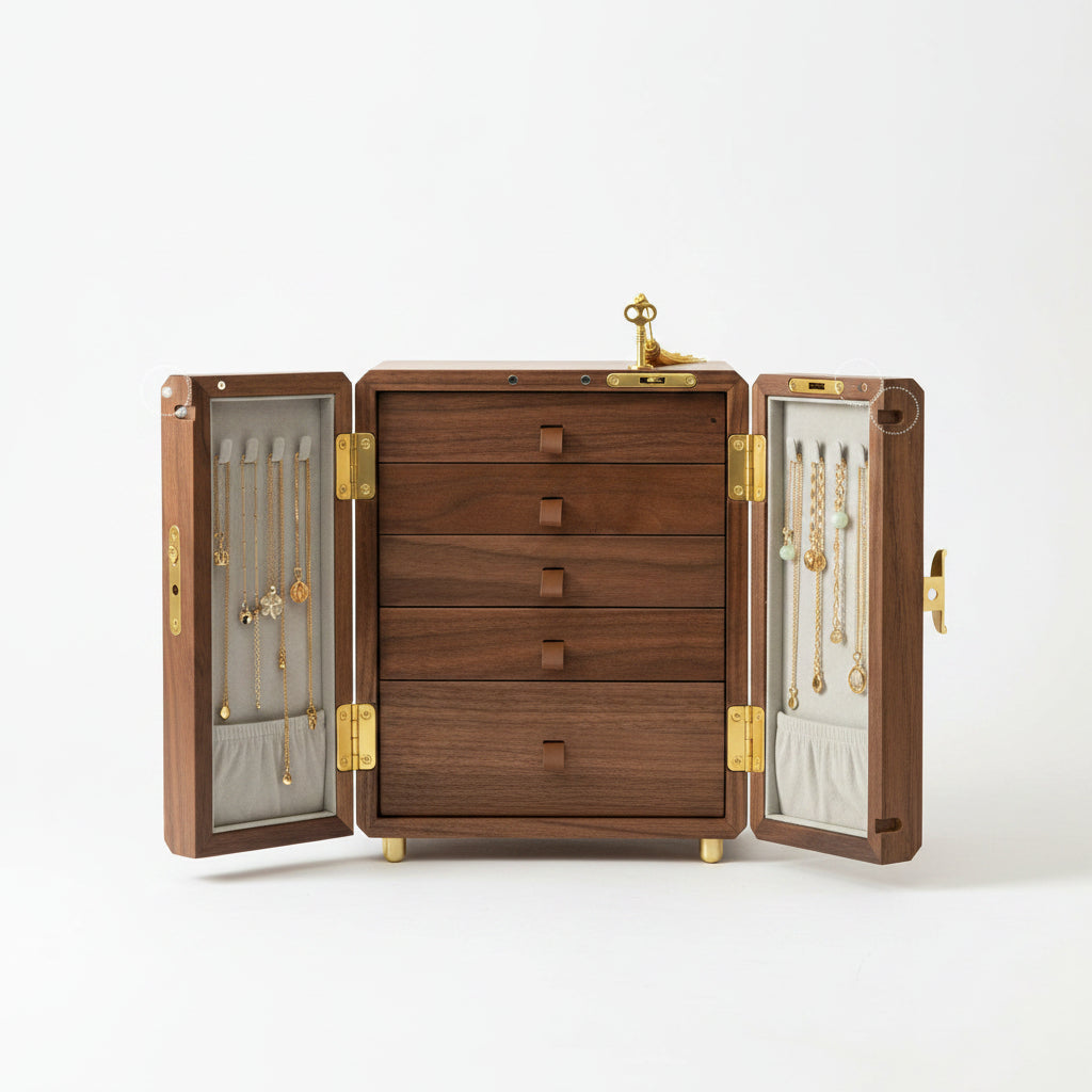 Coffret Oriental en Bois – 5 Tiroirs & Portes Latérales Verrouillables - Cléophée Paris