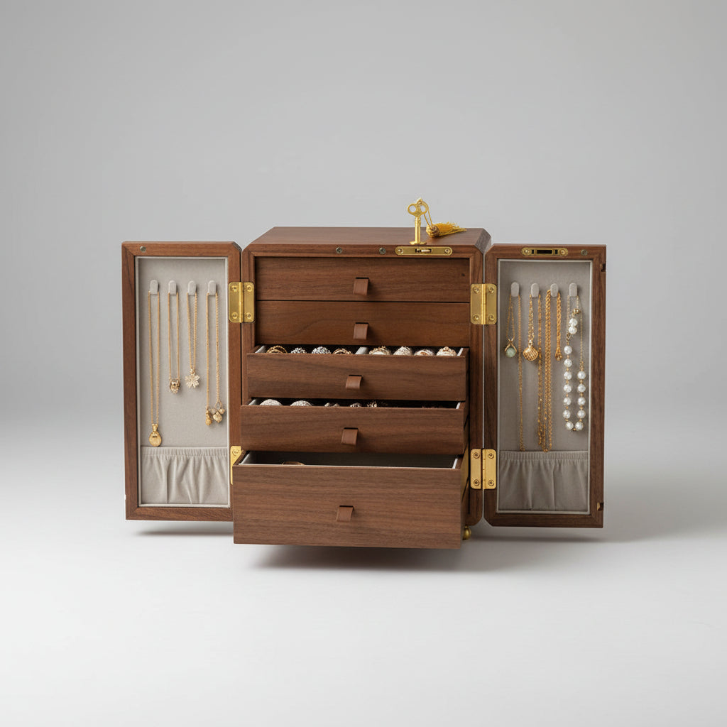 Coffret Oriental en Bois – 5 Tiroirs & Portes Latérales Verrouillables - Cléophée Paris