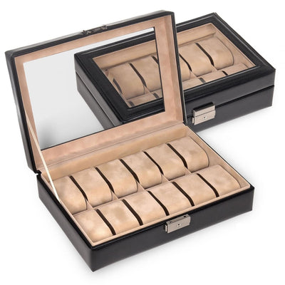 Coffret à montres en cuir italien et daim – 12 emplacements – Cléophée Paris