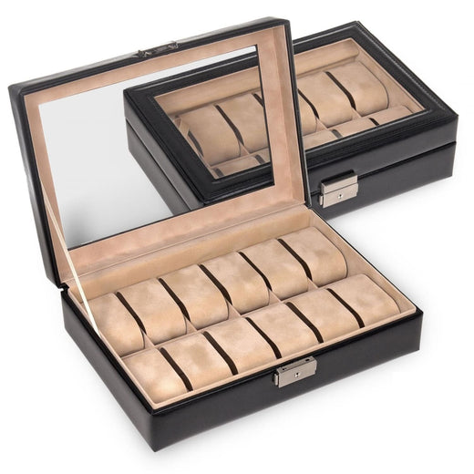 Coffret à montres en cuir italien et daim – 12 emplacements – Cléophée Paris