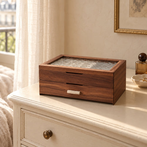 Boîte à bijoux en noyer & cerisier massif