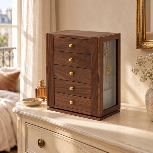 Coffret à bijoux Panorama 360° en bois et vitres