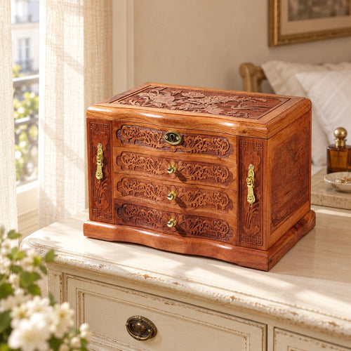 Coffret à bijoux sculpté Orient en bois précieux