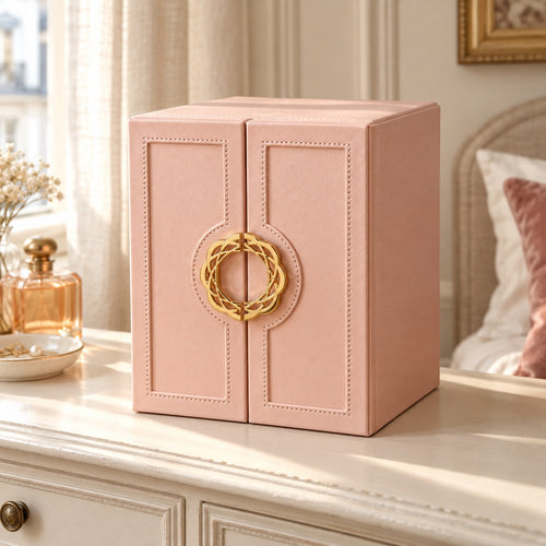 Organisateur de bijoux style cabinet en cuir PU, 5 tiroirs et crochets