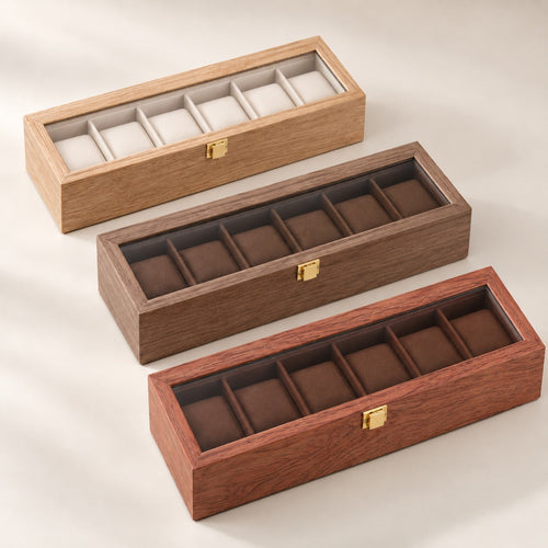 Boîte de rangement montres en noyer, 6 emplacements