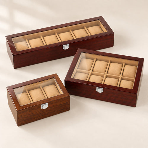 Coffret de rangement pour montres en bois, 3, 6, 8 ou 18 emplacements