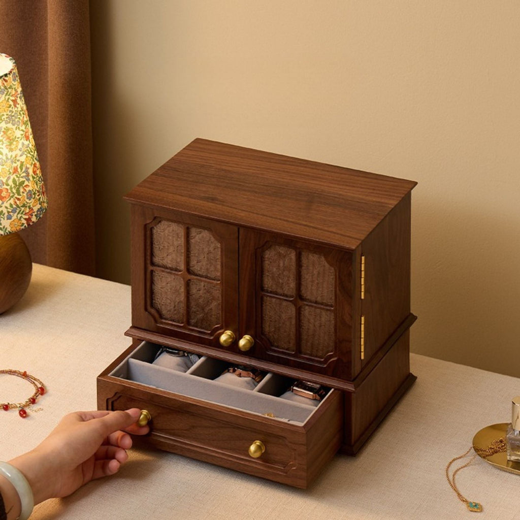 Grand Coffret à Bijoux en Noyer – 5 Tiroirs et Portes au Choix - Cléophée Paris