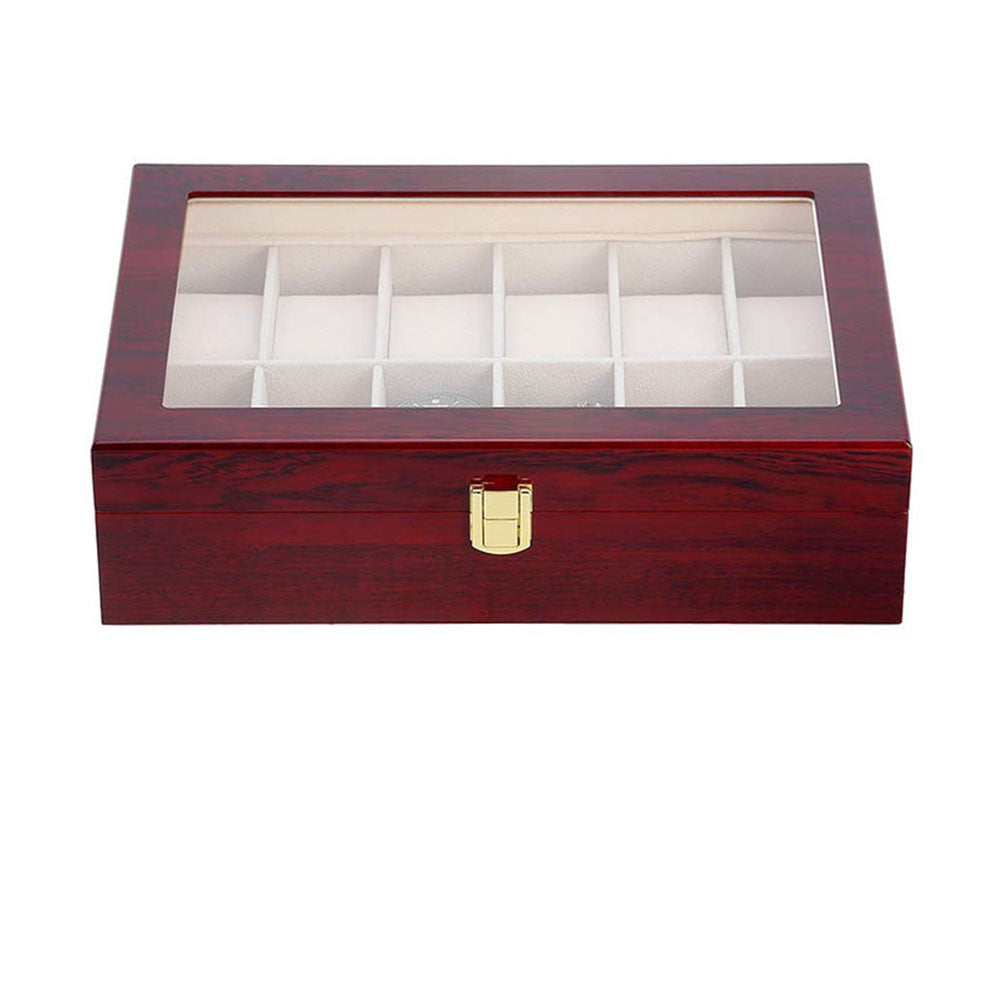 Boîte à montres en palissandre rouge 12 emplacements – Cléophée Paris