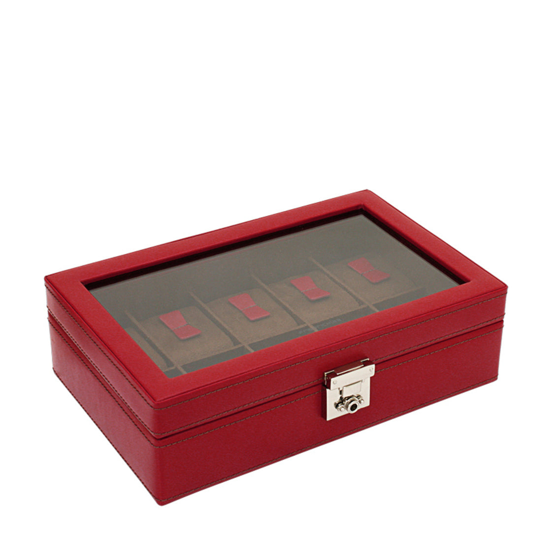 Coffret à montres en cuir bordeaux – 10 emplacements – vue 4 – Cléophée Paris