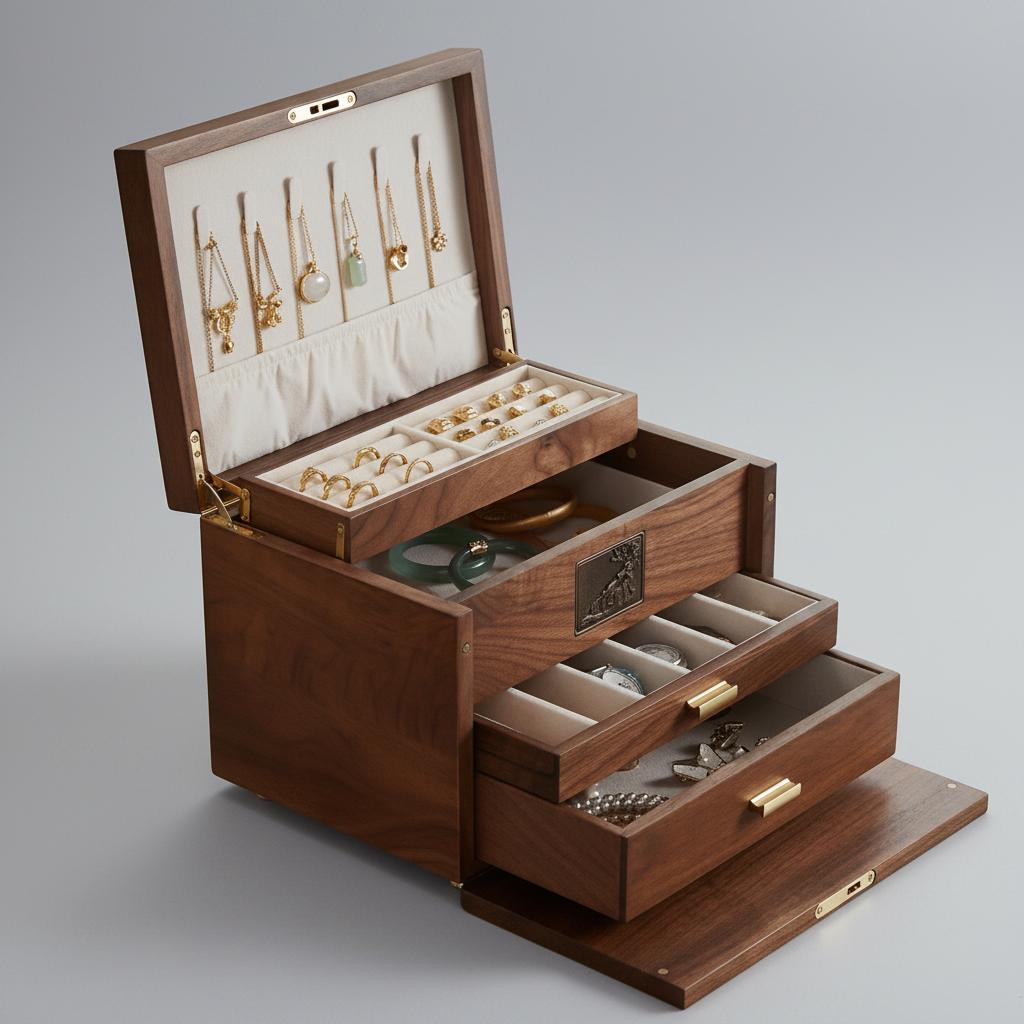 Grande boîte à bijoux en noyer massif avec tiroirs - Cléophée Paris