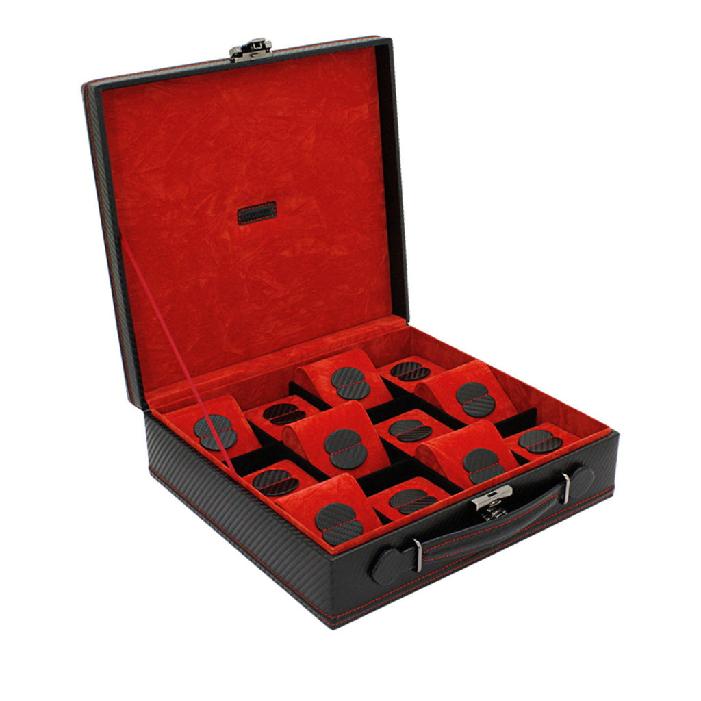Boîte à montres en carbone rouge – 4 emplacements – vue 8 – Cléophée Paris