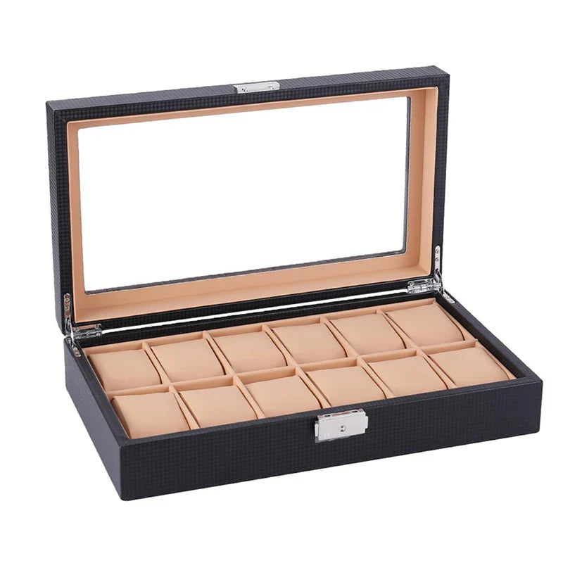 Boîte à montres noir et beige – 6 ou 12 emplacements – vue 2 – Cléophée Paris