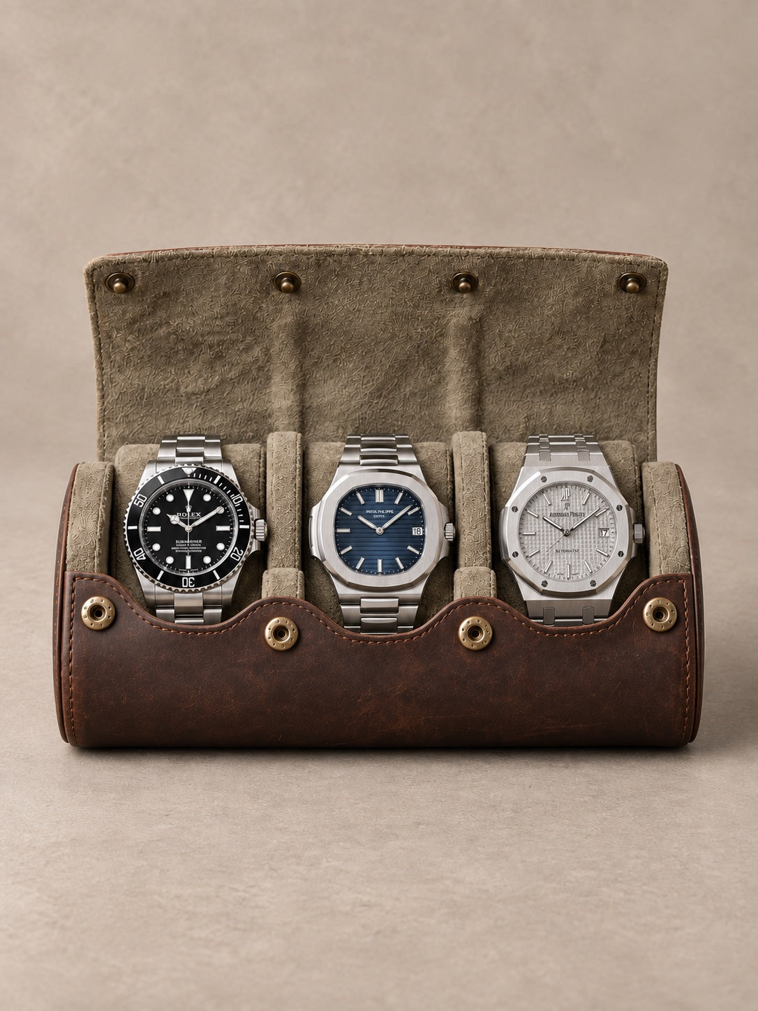 Étui de voyage 3 montres brun patiné Hadley — vue 1